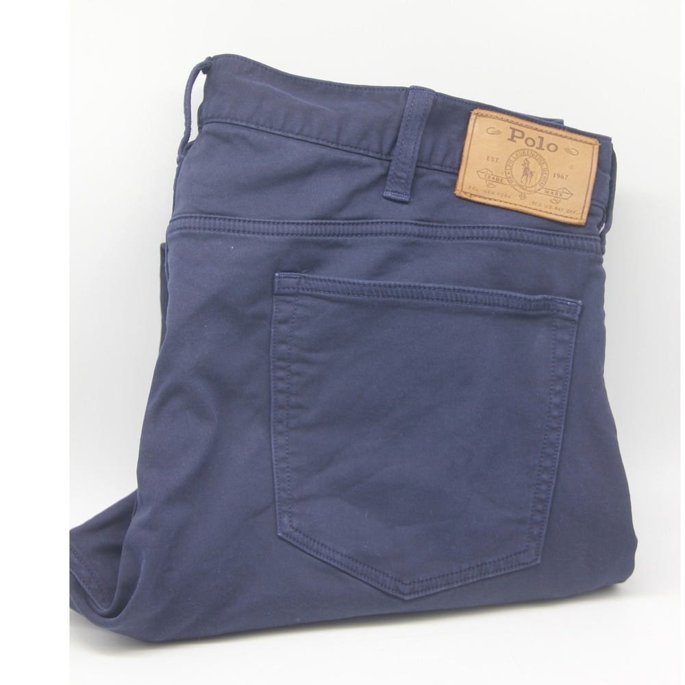Polo Ralph Lauren Mens 36x31 Navy Blue Stretch Twill Chino Pants Straight Skinny